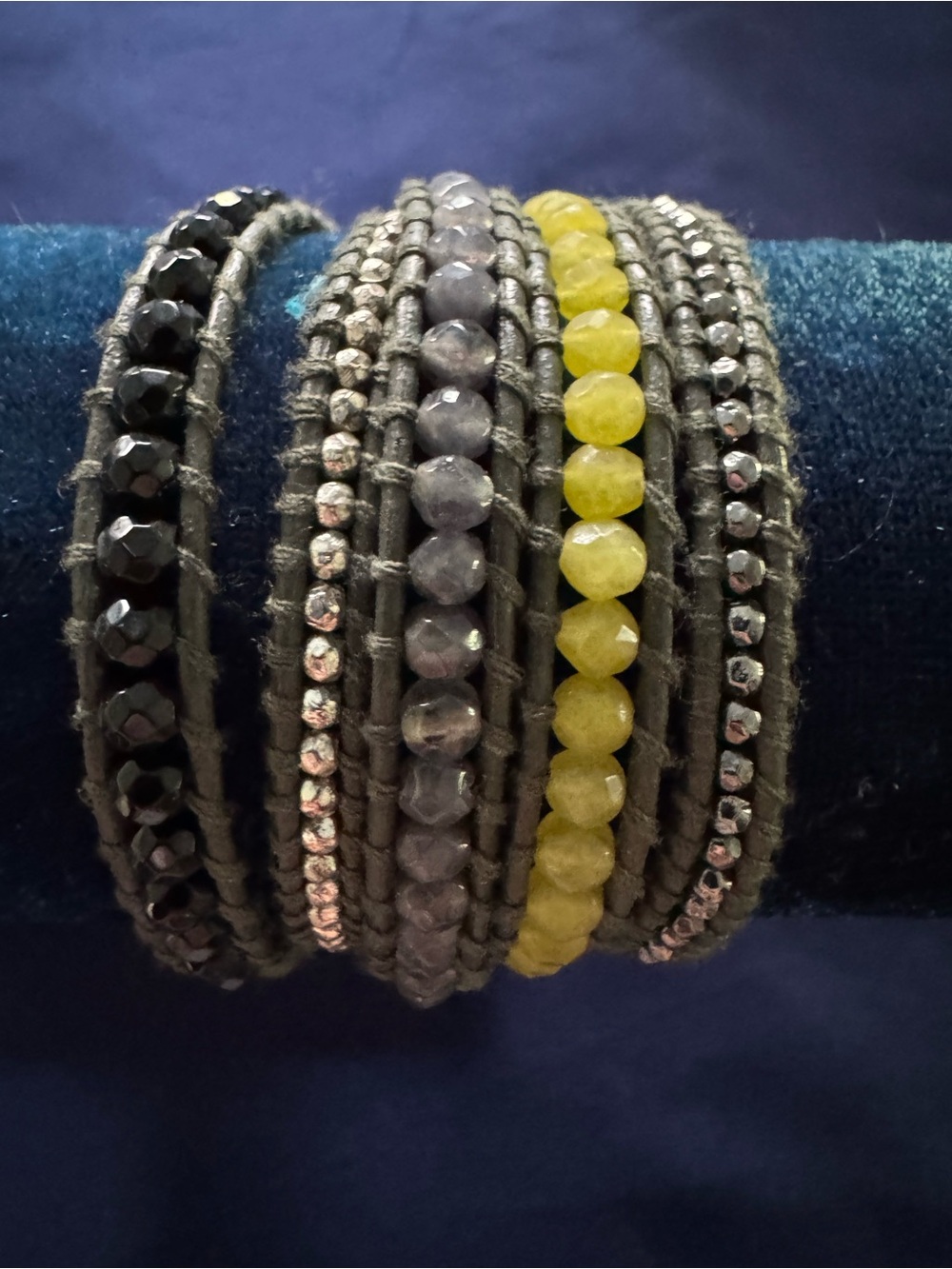 Multi-Strand Beaded Wrap Bracelet in Yellow and Gray